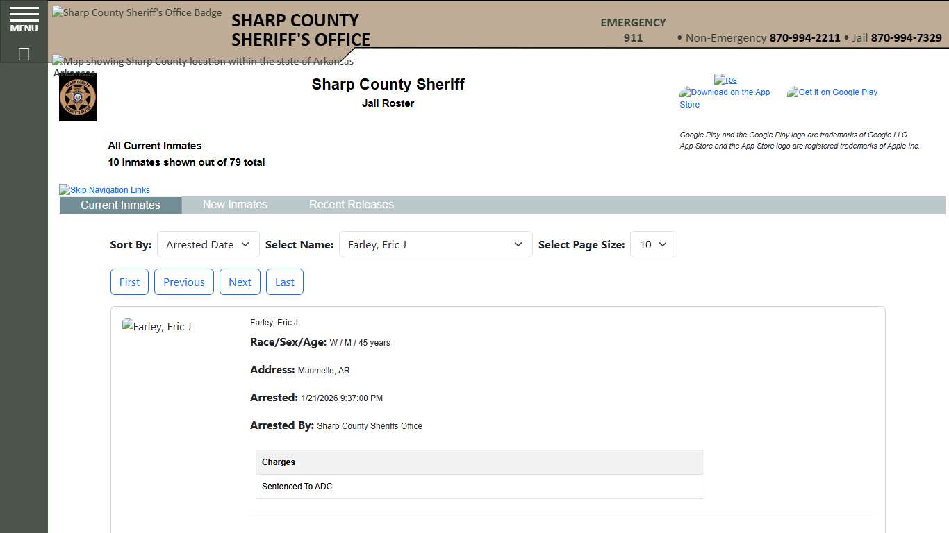 Inmate Roster - Released Inmates Booking Date Descending - Sharp County Sheriff AR