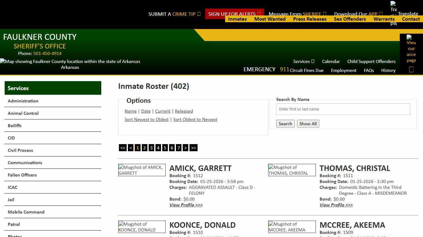 Inmate Roster - Page 1 Current Inmates Booking Date Descending - Faulkner County Sheriff's Office